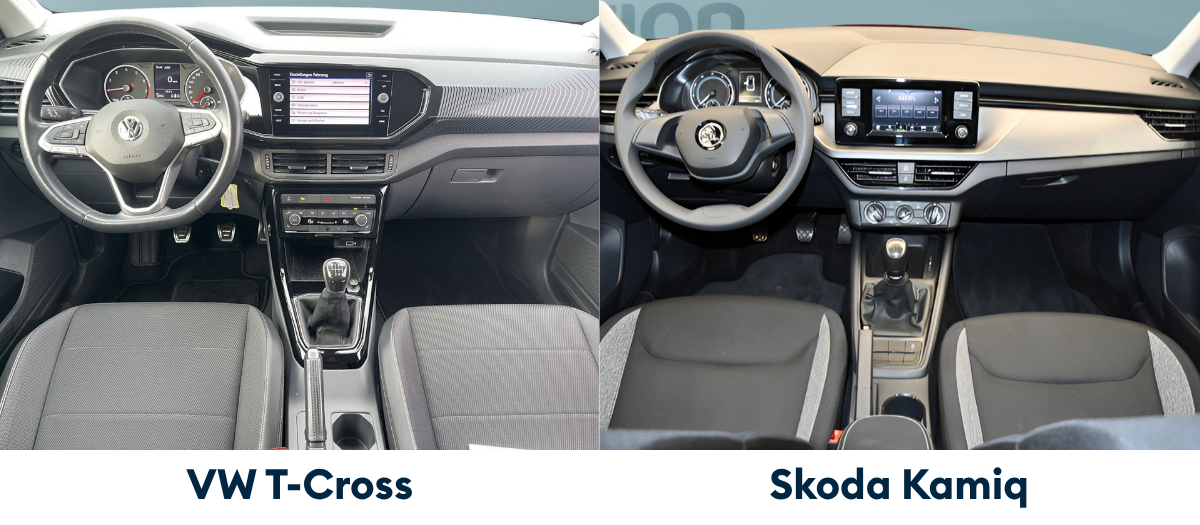 Innenraum VW T-Cross und Skoda Kamiq im Vergleich