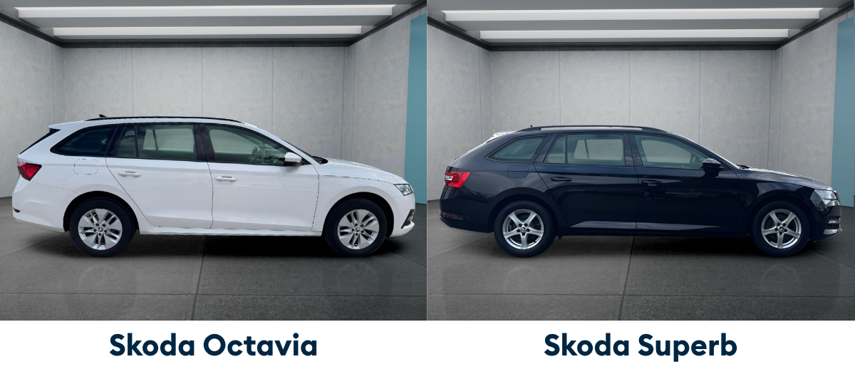 Skoda Octavia Combi und Skoda Superb Combi im Außenvergleich